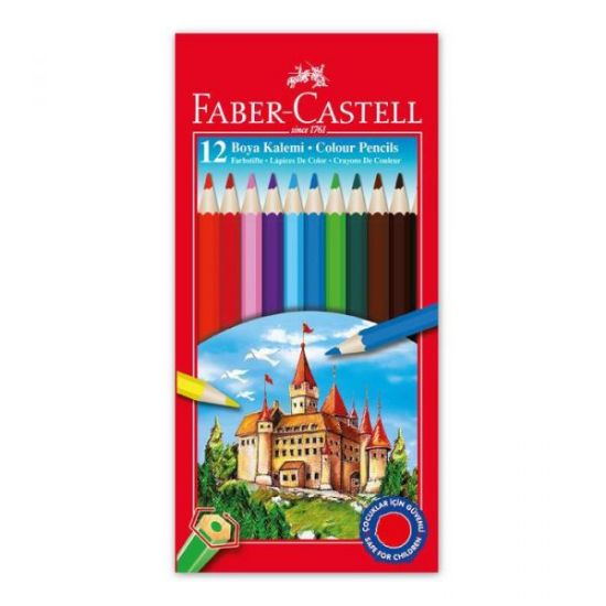 Faber Castell 12 Li Tam Boy Kuru Boya Kalemi resmi