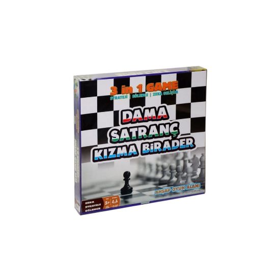 Hobi Eğitim Dünyası Dama Satranç Kızma Birader 3'lü Ahşap Oyun Seti resmi
