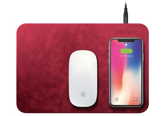 Addison WMP-15 28,5x19,5x0,5cm Kırmızı Kablosuz Şarj+Mouse Pad resmi