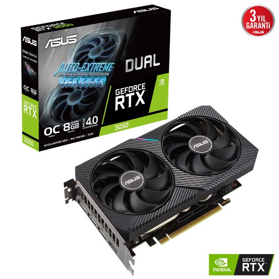 Asus GeForce DUAL-RTX3050-O8G 8GB GDDR6 128Bit DX12 Ekran Kartı resmi