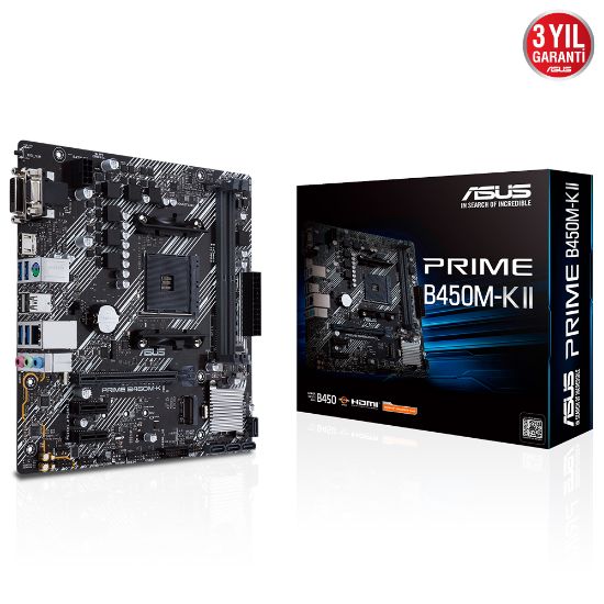 Asus Prime B450M-K II AMD B450 AM4 DDR4 4400 HDMI DVI VGA M2 USB3.2 mATX BIOS Flashback Anakart resmi