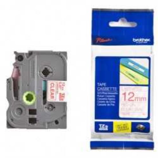 Brother TZE-132 12 mm Şeffaf Üzeri Kırmızı Laminasyonlu Etiket resmi