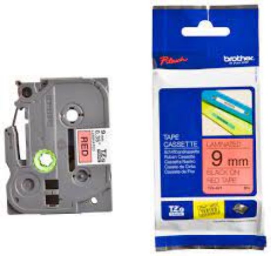 Brother TZE-421 9 mm Kırmızı Üzeri Siyah Laminasyonlu Etiket resmi