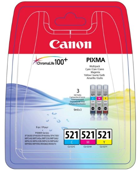 Canon CLI-521 Cyan/Magenta/Yellow Mavi/Kırmızı/Sarı 3'lü Multipack Mürekkep Kartuş resmi