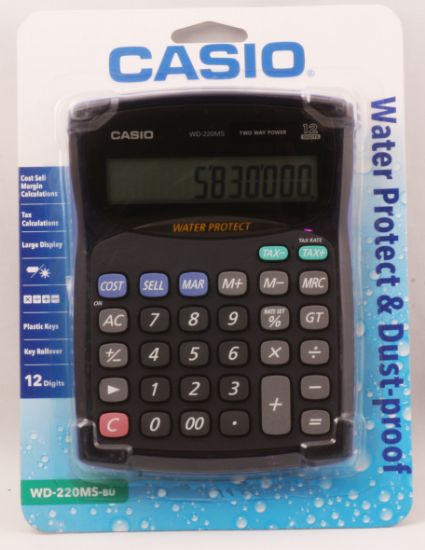 Casio WD-220MS-BU 12 Hane Suya-Toza Dayanıklı Masa Üstü Hesap Makinesi resmi