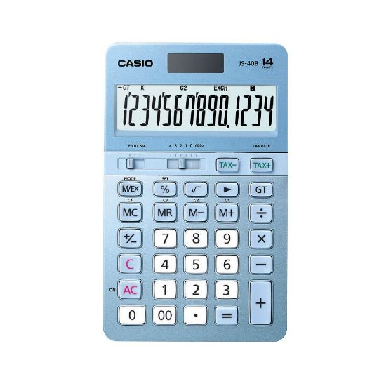 Casio JS-40B-BU Mavi Profesyonel 14 Hane Masa Üstü Hesap Makinesi resmi