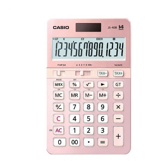 Casio JS-40B-PK Pembe Profesyonel 14 Hane Masa Üstü Hesap Makinesi resmi