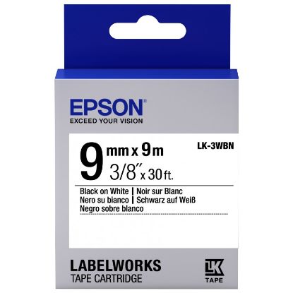 Epson LK-3WBW Güçlü Yapışkanlı Beyaz Üzeri Siyah 9mm 9Metre Etiket resmi
