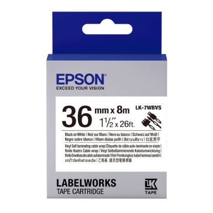 Epson LK-7WBVS Kendinden Laminasyonlu Kablo Giydirme Beyaz Üzeri Siyah 36mm 8Metre Etiket resmi