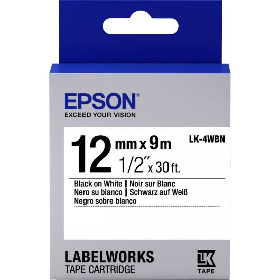 Epson LK-4WBN Standart Beyaz Üzeri Siyah 12mm 9Metre Etiket resmi