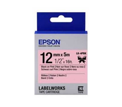 Epson LK-4PBK Pembe Üzeri Siyah Kurdele 12mm 9 Metre  resmi