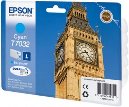 Epson T7032 Cyan Mavi 800 Sayfa Mürekkep Kartuş T70324010 resmi