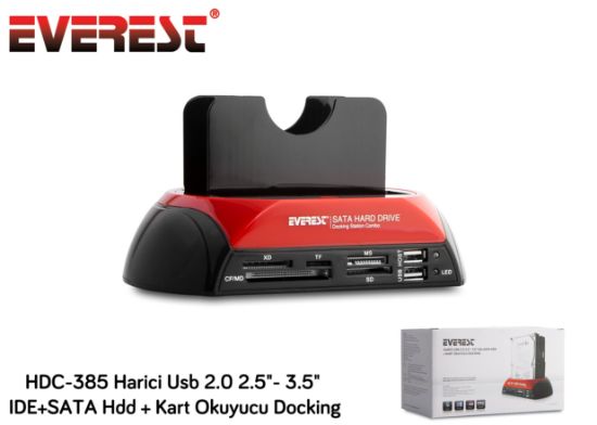 Everest HDC-385 2.5"-3.5" Ide Sata Usb 2.0 Harddisk Hdd Kutusu + Kart Okuyusu + Docking Statıon resmi