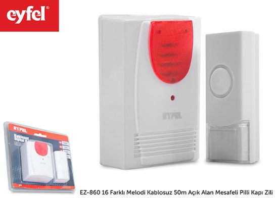 Eyfel EZ-860 16 Farklı Melodi Kablosuz 50m Açık Alan Mesafeli Pilli Kapı Zili resmi