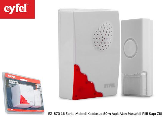 Eyfel EZ-870 16 Farklı Melodi Kablosuz 50m Açık Alan Mesafeli Pilli Kapı Zili resmi