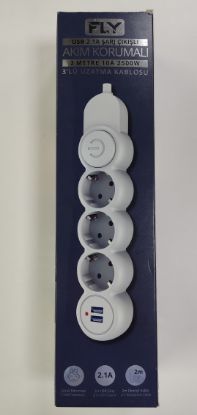 Fly 3393-01 3lü 2mt 2.1A Anahtarlı 2Usb Şarj Çıkışlı Akım Korumalı 2500w resmi
