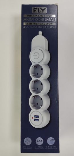 Fly 3393-01 3lü 2mt 2.1A Anahtarlı 2Usb Şarj Çıkışlı Akım Korumalı 2500w resmi