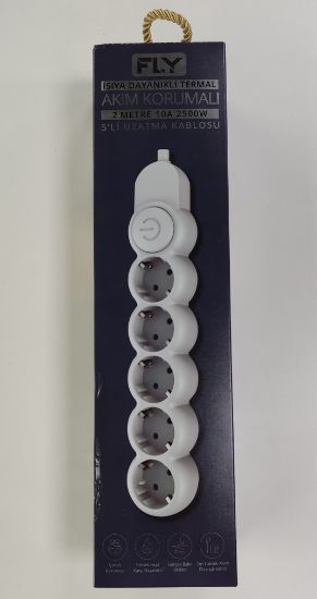 Fly 3394-01 5li 2mt Anahtarlı  Akım Korumalı Priz 2500w resmi