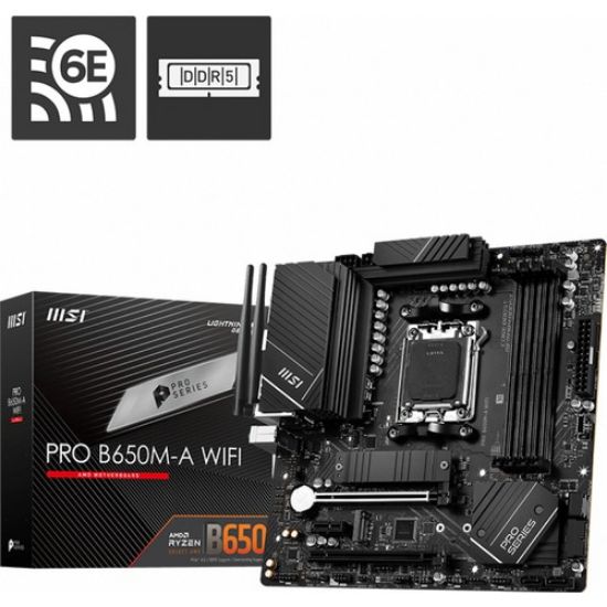 Msı Mb Pro B650M-A Wifi Am5 Ddr5 6400Mhz(Oc) Hdmı Dp M.2 Usb3.2 2.5G Lan Wifi 6E Matx Anakart resmi