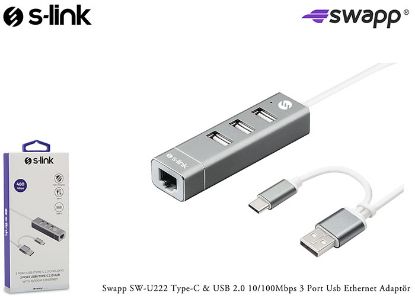 S-link Swapp SW-U222 Type-c Usb 2.0 10-100mbps 3 Port Usb Ethernet Adaptör resmi