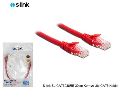 S-link SL-CAT6030RE 30cm Kırmızı Utp CAT6 Kablo resmi