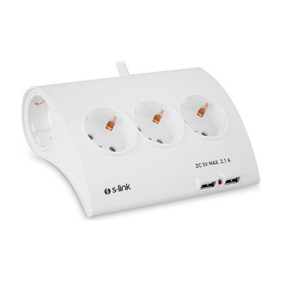 S-link SPG9-5-15 Akım Koruma ve 2 Adet 2.1A Usb Şarj Soketli Beşli Masaüstü Grup Priz resmi