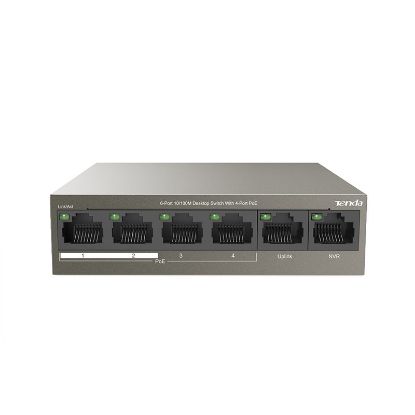 Tenda TEF1106P 6 Port 4 Port Poe+ 10/100 + 2 Port Uplink Switch Çelik Kasa Rack Mount resmi