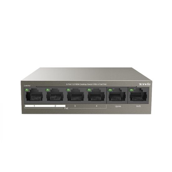 Tenda TEF1106P 6 Port 4 Port Poe+ 10/100 + 2 Port Uplink Switch Çelik Kasa Rack Mount resmi