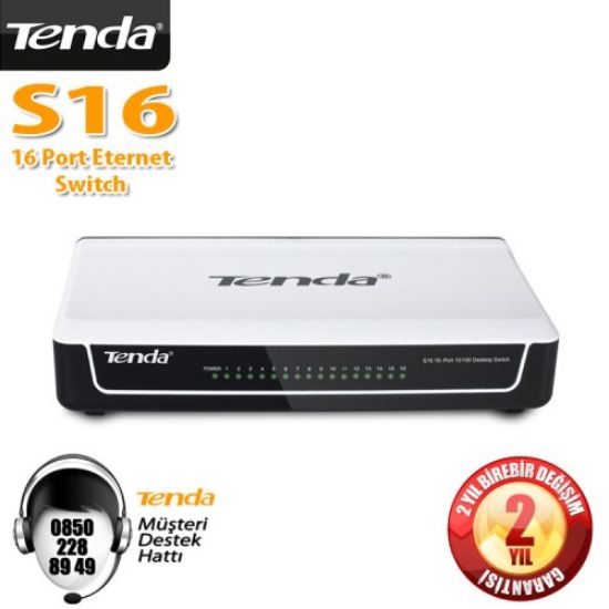 Tenda S16 16 Port 10/100 Mbps Switch Plastik Kasa resmi