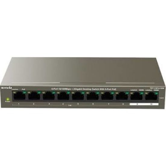 Tenda TEF1110P-8-63W 10 Port 8 Port Poe+ 10/100 + 2 Port 10/100 Switch resmi