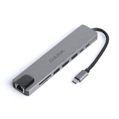 Dark DK-AC-U31X40 USB 3.1 Type-C 8 in1 Ether/HDMI/TF SD Kart Okuyucu/ USB 3.0/USB-C&USB-C PD Hub resmi