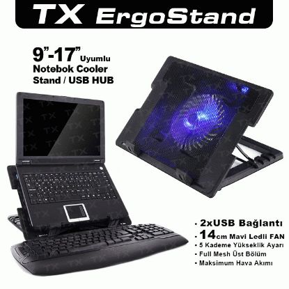 TX ACNBERGST  ErgoStand 14cm Led Fan'lı 5 KademeLİ 2xUsb 9"-17" Notebook Soğutucu/Stand resmi