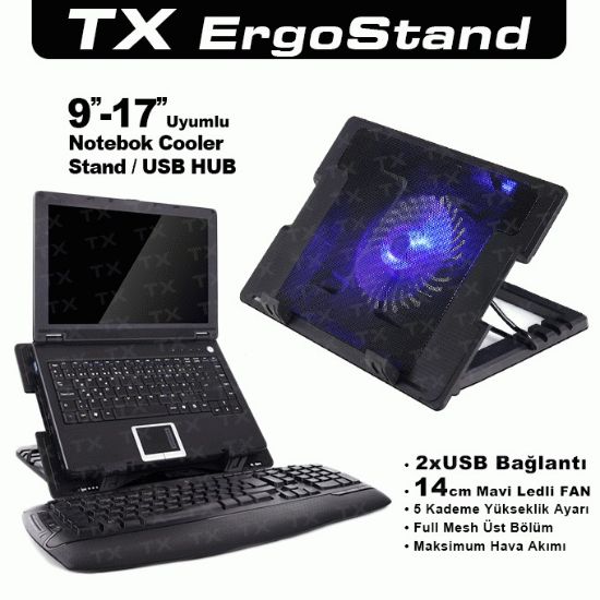 TX ACNBERGST  ErgoStand 14cm Led Fan'lı 5 KademeLİ 2xUsb 9"-17" Notebook Soğutucu/Stand resmi