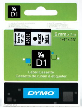 DYMO S0720780 D1 Yedek Şerit, 6 mm x 7 mt, Beyaz/ Siyah (43613) resmi