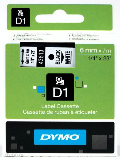 DYMO S0720780 D1 Yedek Şerit, 6 mm x 7 mt, Beyaz/ Siyah (43613) resmi