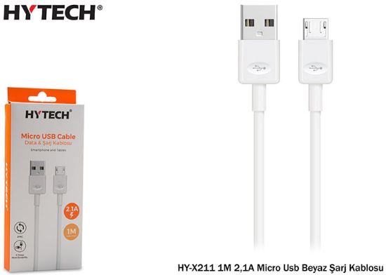 Hytech HY-X211 1M 2,1A Micro Usb Beyaz Şarj Kablosu  resmi