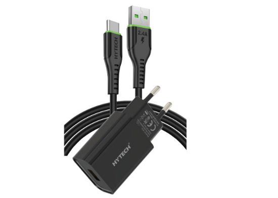 Hytech HY-XE26T Type-C Kablolu 2100MA Ev Şarj 11W + 2,4A Siyah Şarj Adaptör Seti resmi