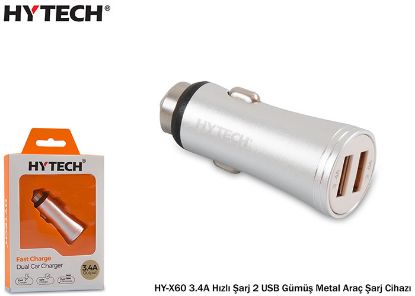 Hytech HY-X60 3.4A Hızlı Şarj 2 USB Gümüş Metal Ar resmi