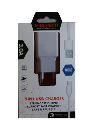 Megatech CC01 (CC22-M3 ) 2in1 5v-3.0 Ev Şarj+ Micro Kablo Hızlı Şarj resmi