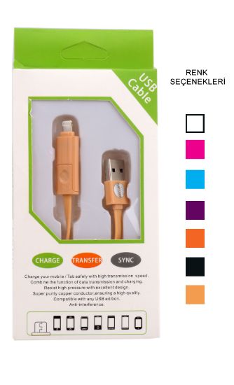 Megatech Micro + Iphone 5/6/7 ÇiftTaraflı Usb Kablo resmi