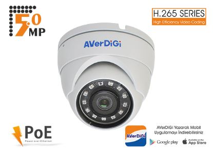 Averdigi AD-850D 5.0Mp 3.6mm Lens 18 SMD Led H.265 POE Ir Dome Ip Kamera resmi