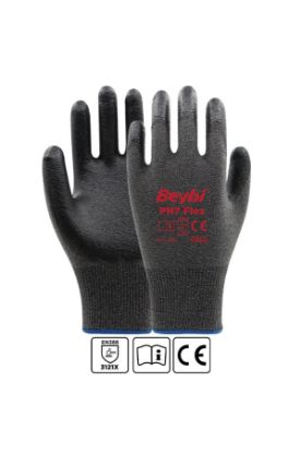 Beybi Pn7 Flex 10 Beden Nitril Kaplı Naylon Örme Eldiven 12li Paket Gri/Siyah EN388 (3121X) resmi