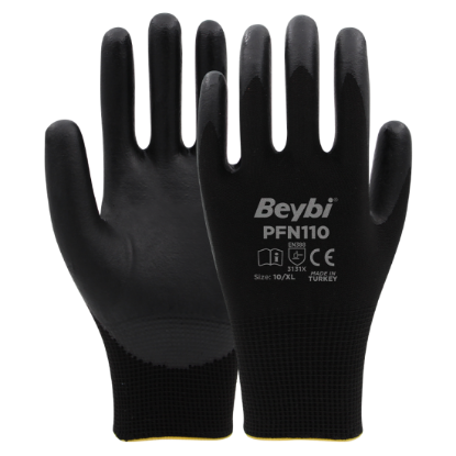 PFN110 10 Beden Siyah Polyester Örgü Üzeri ½ Köpük Nitril Kaplı Eldiven 12li Paket En388 (3131X) resmi