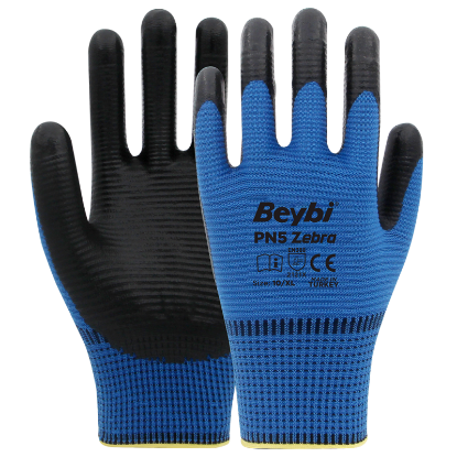 Beybi Nitril PMK PN5 Zebra Mavi Siyah 9 Beden 12li Paket (EN388 2121X) resmi