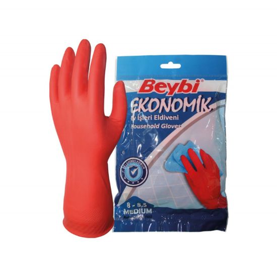 Beybi 7-7.5 Ekonomik 25li Paket Lateks Kırmızı Eldiven Pamuk Kaplı İç Yüzey Terlemeyi Azaltır  resmi