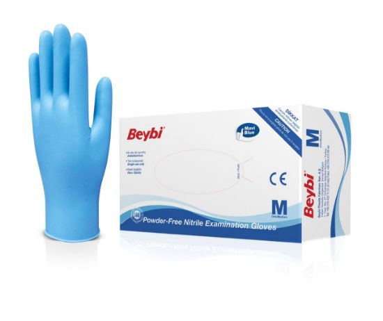 Beybi Pudrasız Nitril Mavi (M) Medium Beden Muayene Eldiven 100lü Paket resmi