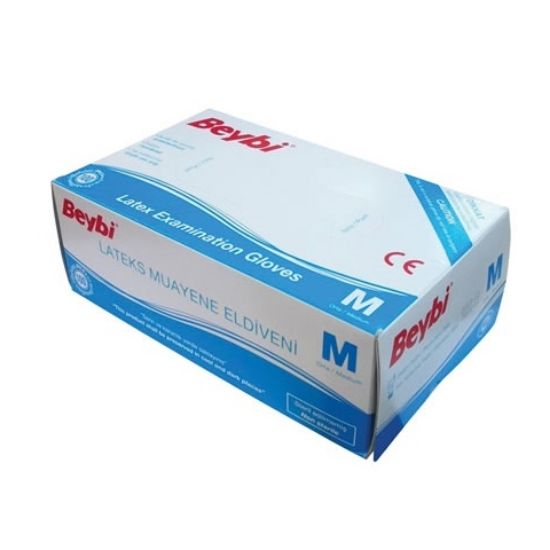 Beybi Lateks Pudralı (M) Medium Beden Muayene Eldiven 100lü Paket resmi