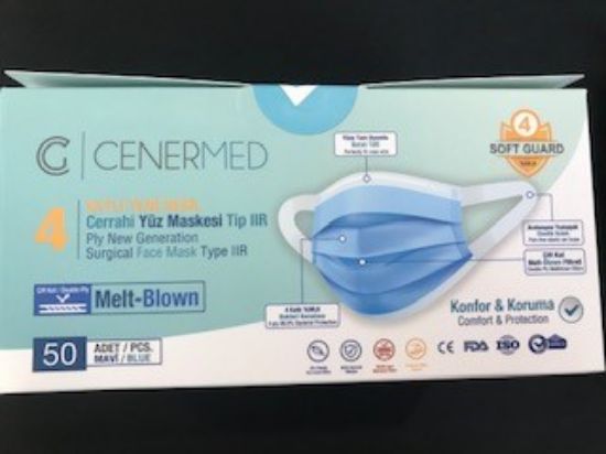 Cenermed Mavi 4 Katlı Yumuşak Elastikli Çift Kat Melt-Blown Kutuda 50 Adet resmi