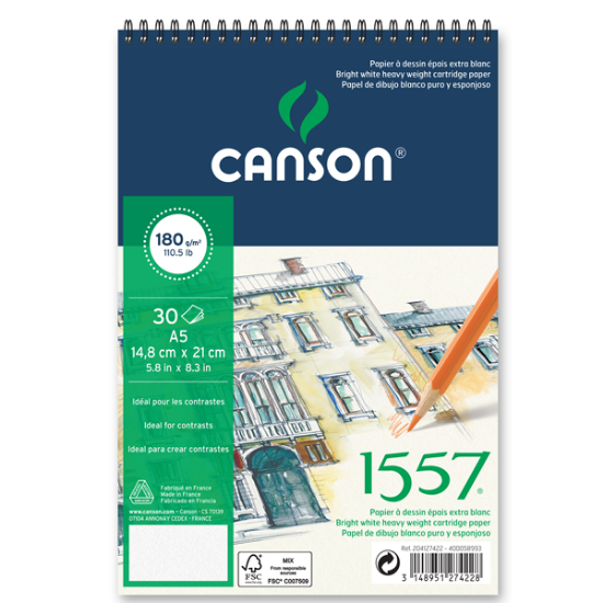 Canson 1557 Resim Ve Çizim Blok 180 GR A5 20 YP Üstten Spiralli resmi