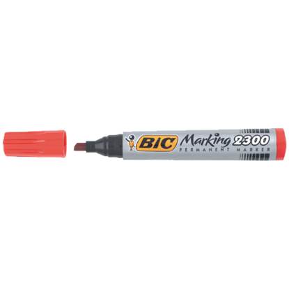 Bic Markör Permanent Kesik Uçlu Kırmızı 2300 03 (12 Adet) resmi